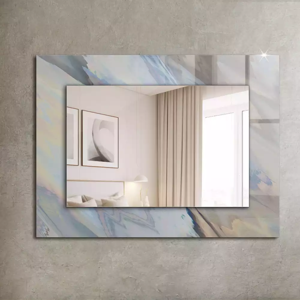Oglindă dreptunghiulară de perete cu model abstract colorat