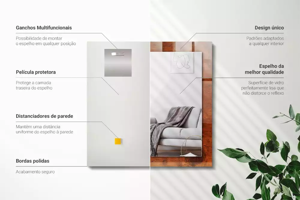 Oglindă dreptunghiulară cu imprimeu masă veche din lemn