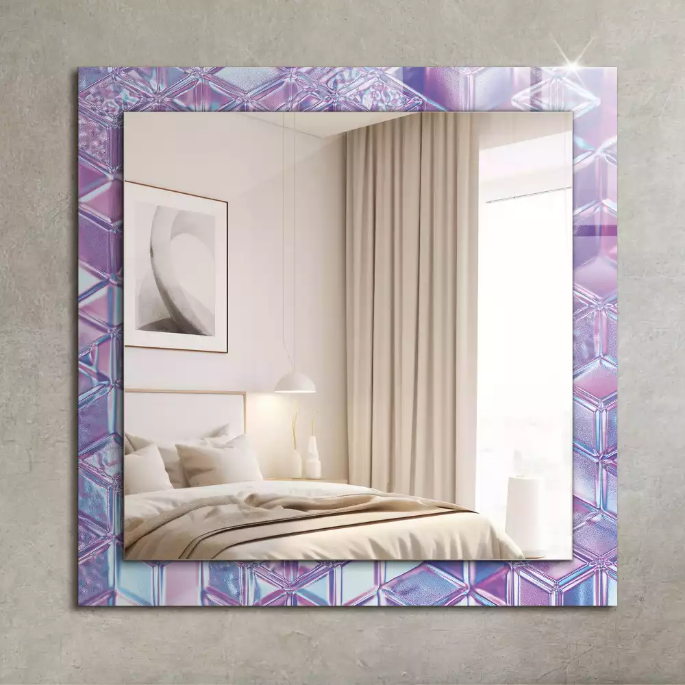 Oglindă dreptunghiulară cu ramă decorată cu imprimeu de cuburi transparente colorate