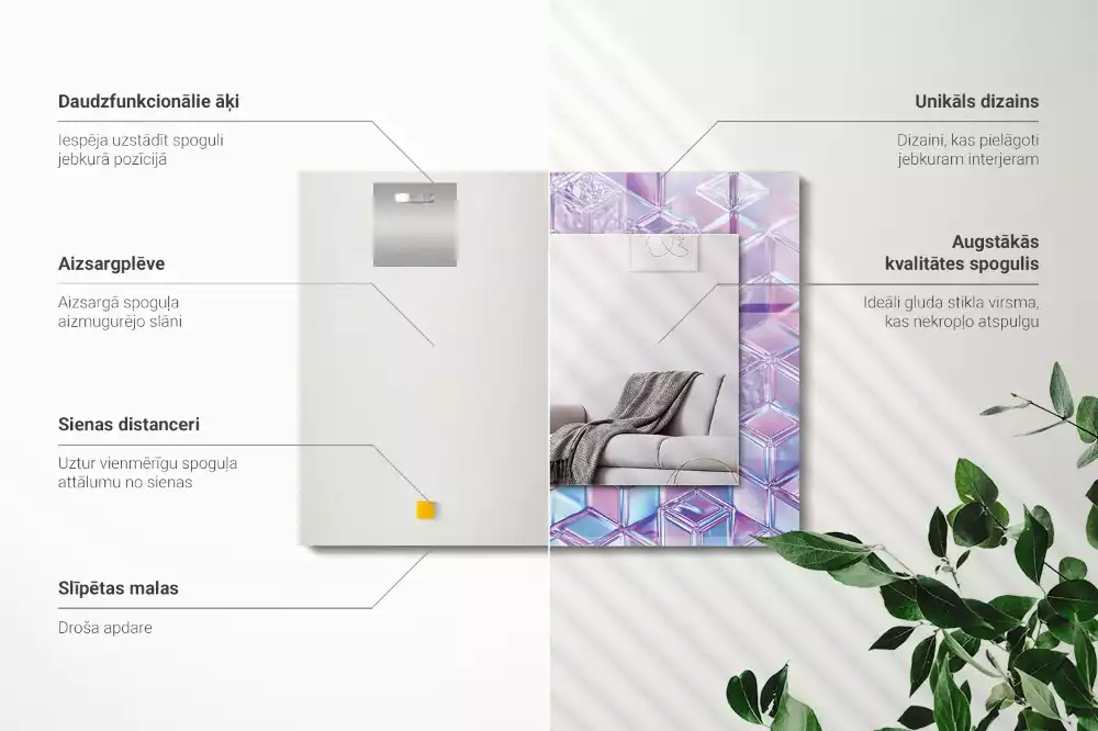 Oglindă dreptunghiulară cu ramă decorată cu imprimeu de cuburi transparente colorate