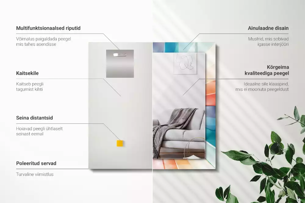 Oglindă dreptunghiulară cu decor raze de lumină colorate