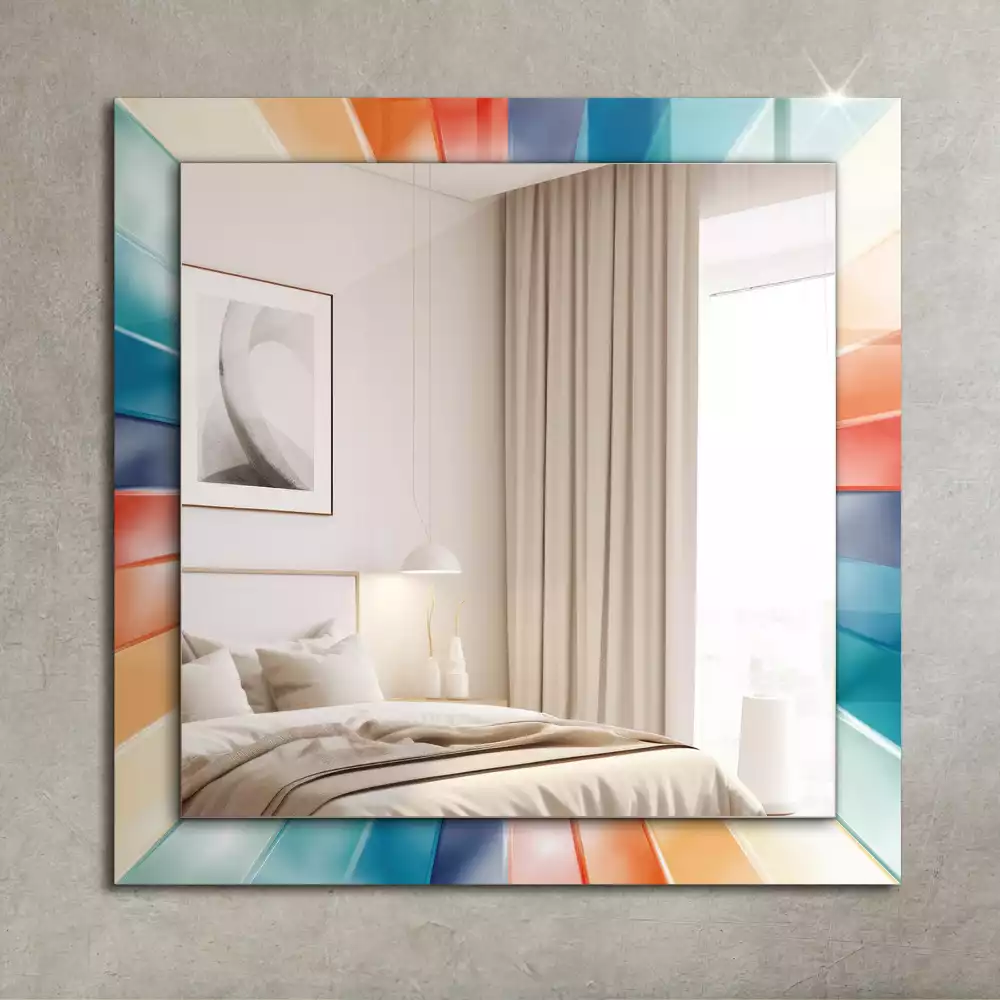 Oglindă dreptunghiulară cu decor raze de lumină colorate