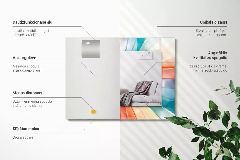 Oglindă dreptunghiulară cu decor raze de lumină colorate