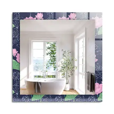 Oglindă decorativă de perete dreptunghiulară cu model flori de lotus roz