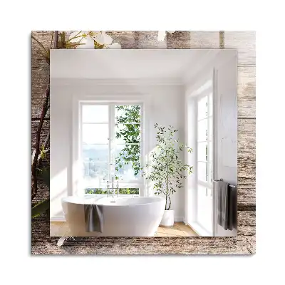 Oglindă dreptunghiulară cu imprimeu floral pe ramă de lemn