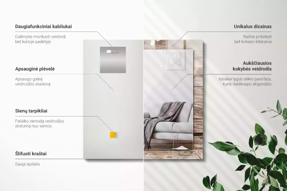 Oglindă dreptunghiulară cu imprimeu floral pe ramă de lemn