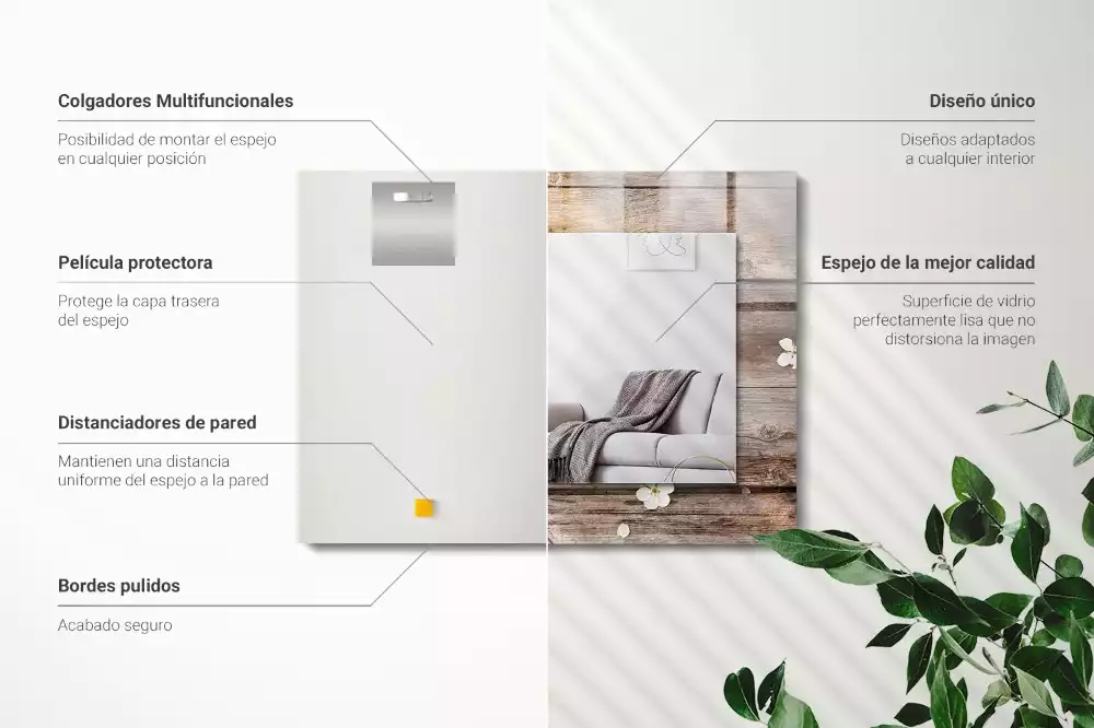Oglindă dreptunghiulară cu imprimeu floral pe ramă de lemn