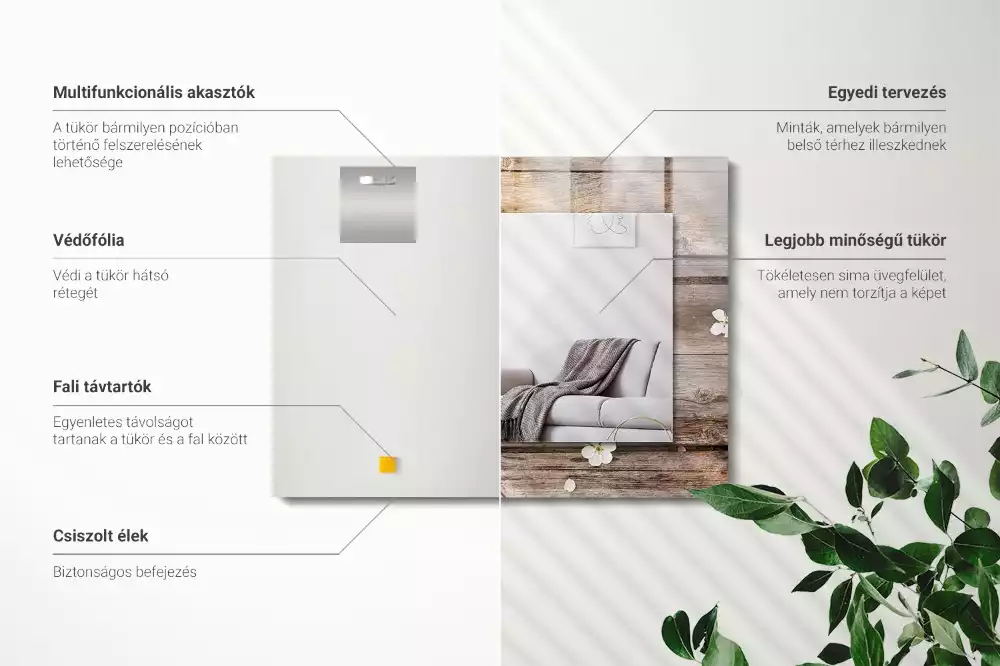 Oglindă dreptunghiulară cu imprimeu floral pe ramă de lemn