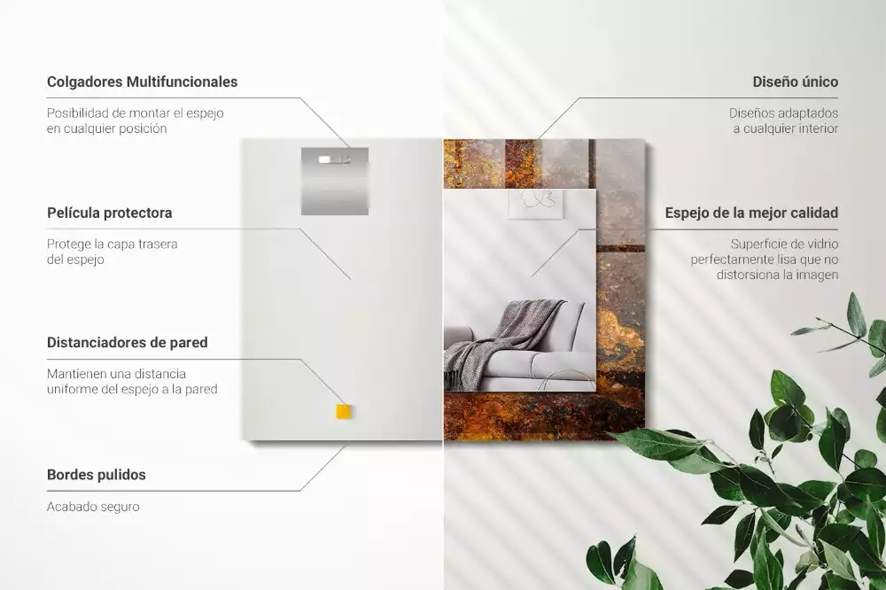 Oglindă dreptunghiulară cu ramă cu imprimeu metalic ruginit