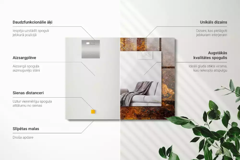 Oglindă dreptunghiulară cu ramă cu imprimeu metalic ruginit