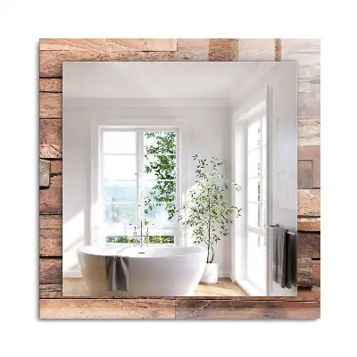 Oglindă dreptunghiulară de perete cu decor din panouri de lemn