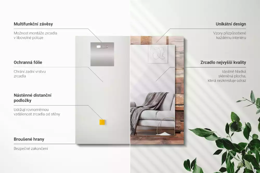 Oglindă dreptunghiulară de perete cu decor din panouri de lemn