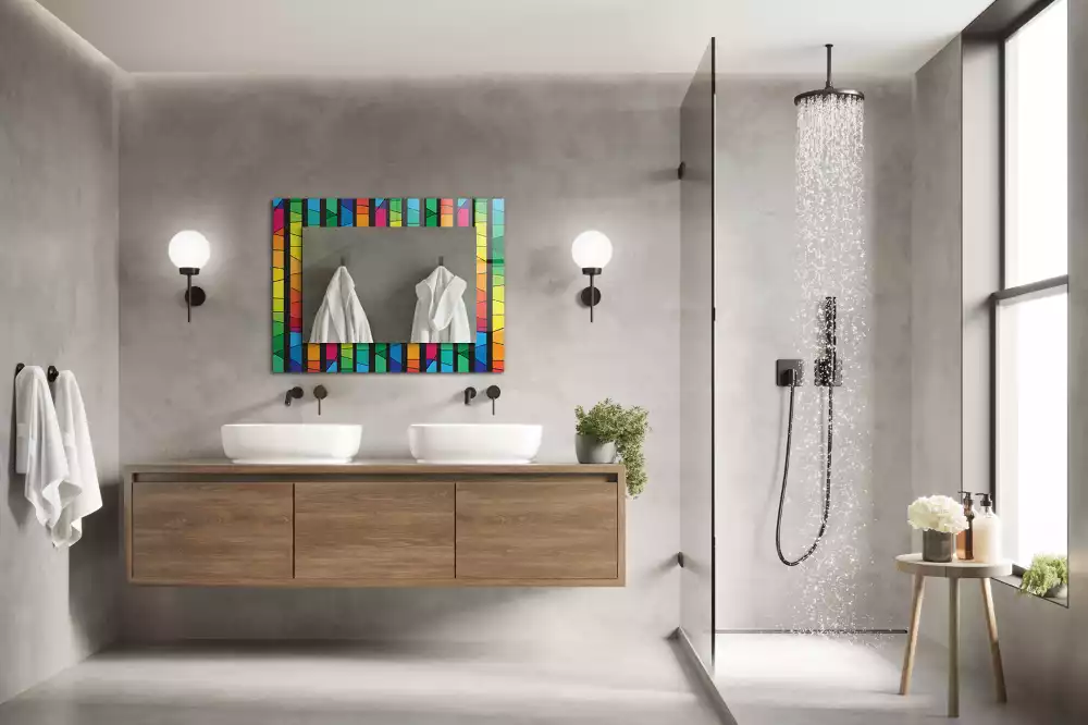 Oglindă dreptunghiulară decorativă cu dungi tip vitraliu