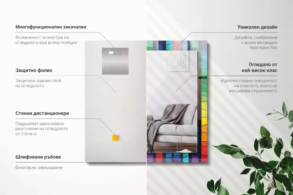 Oglindă dreptunghiulară decorativă cu dungi tip vitraliu