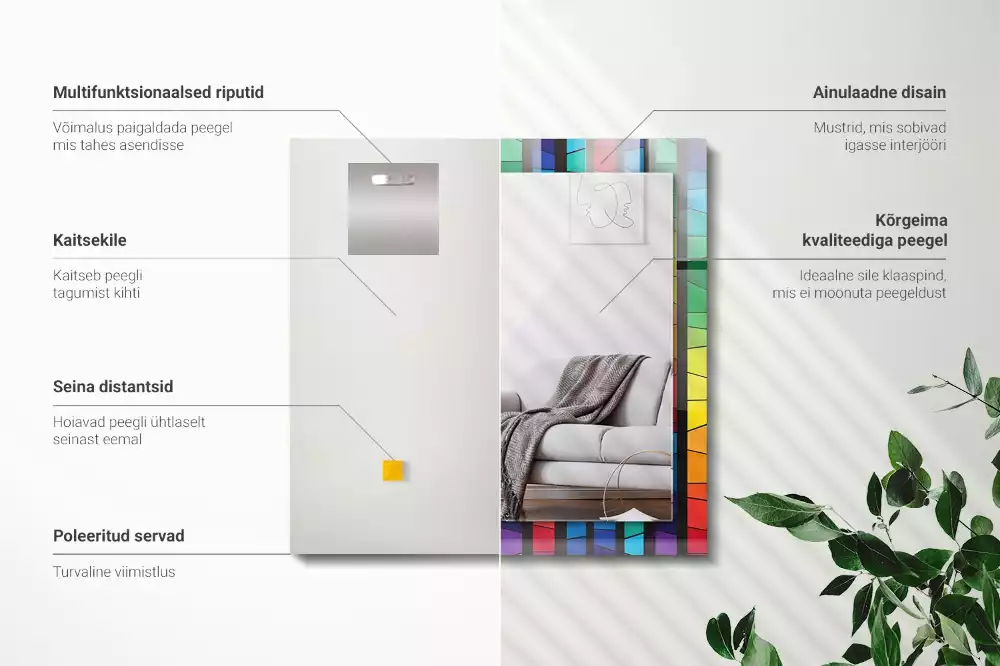 Oglindă dreptunghiulară decorativă cu dungi tip vitraliu