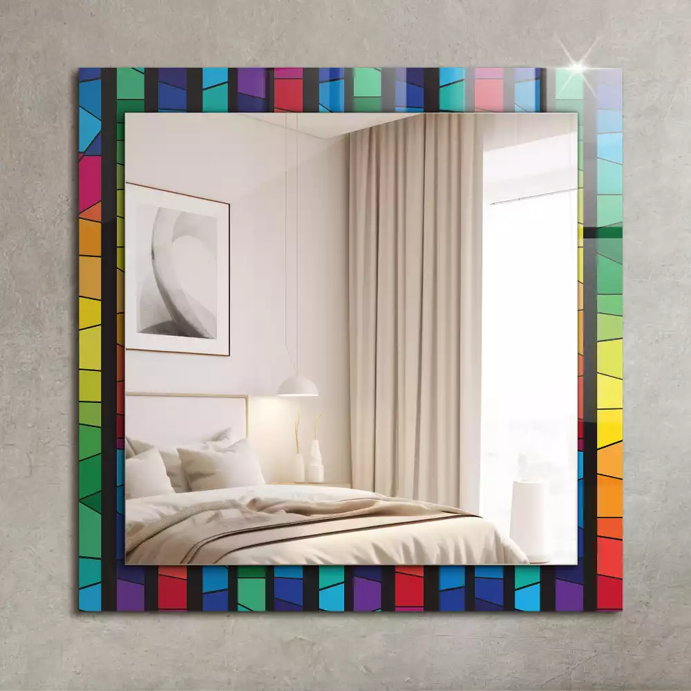 Oglindă dreptunghiulară decorativă cu dungi tip vitraliu