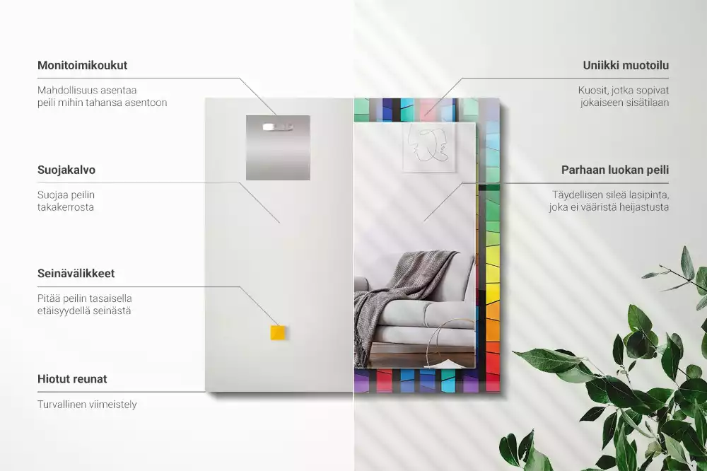 Oglindă dreptunghiulară decorativă cu dungi tip vitraliu