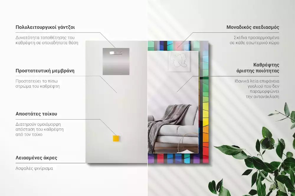 Oglindă dreptunghiulară decorativă cu dungi tip vitraliu