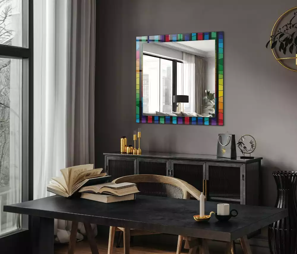 Oglindă dreptunghiulară decorativă cu dungi tip vitraliu
