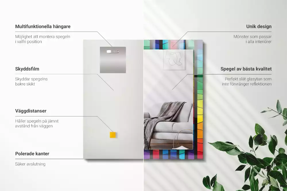 Oglindă dreptunghiulară decorativă cu dungi tip vitraliu