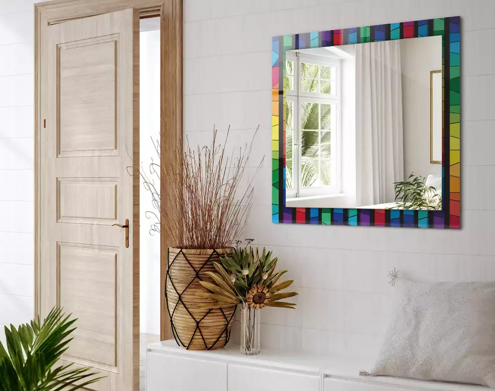 Oglindă dreptunghiulară decorativă cu dungi tip vitraliu