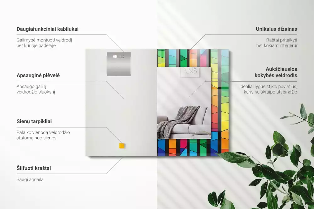 Oglindă dreptunghiulară decorativă cu dungi tip vitraliu