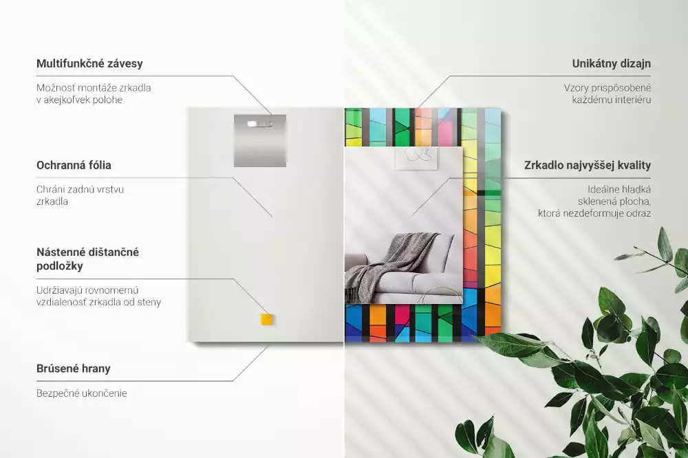 Oglindă dreptunghiulară decorativă cu dungi tip vitraliu