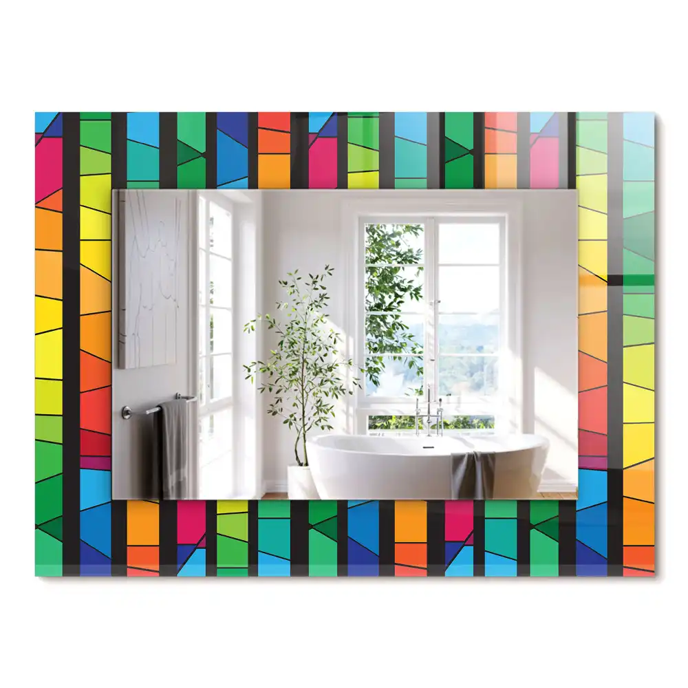 Oglindă dreptunghiulară decorativă cu dungi tip vitraliu
