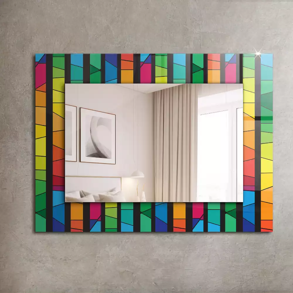 Oglindă dreptunghiulară decorativă cu dungi tip vitraliu