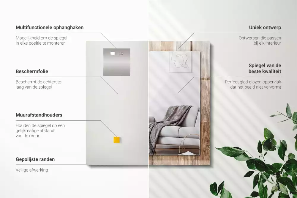 Oglindă dreptunghiulară cu ramă imprimată cu model de plăci din lemn