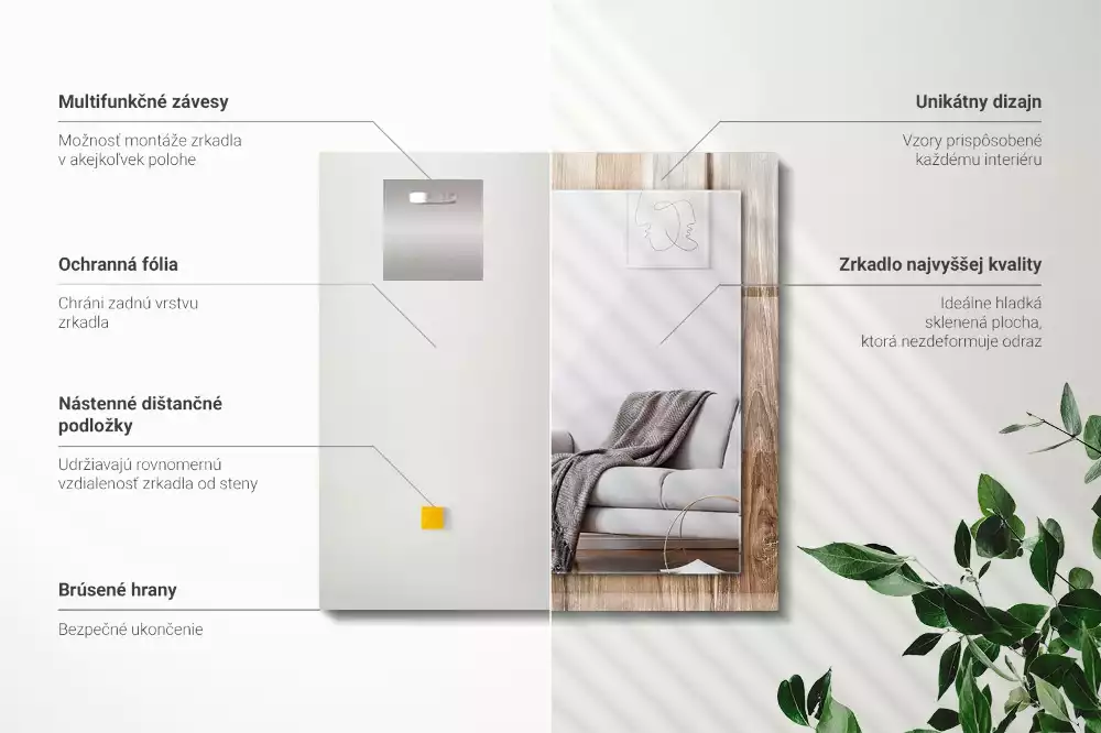 Oglindă dreptunghiulară cu ramă imprimată cu model de plăci din lemn