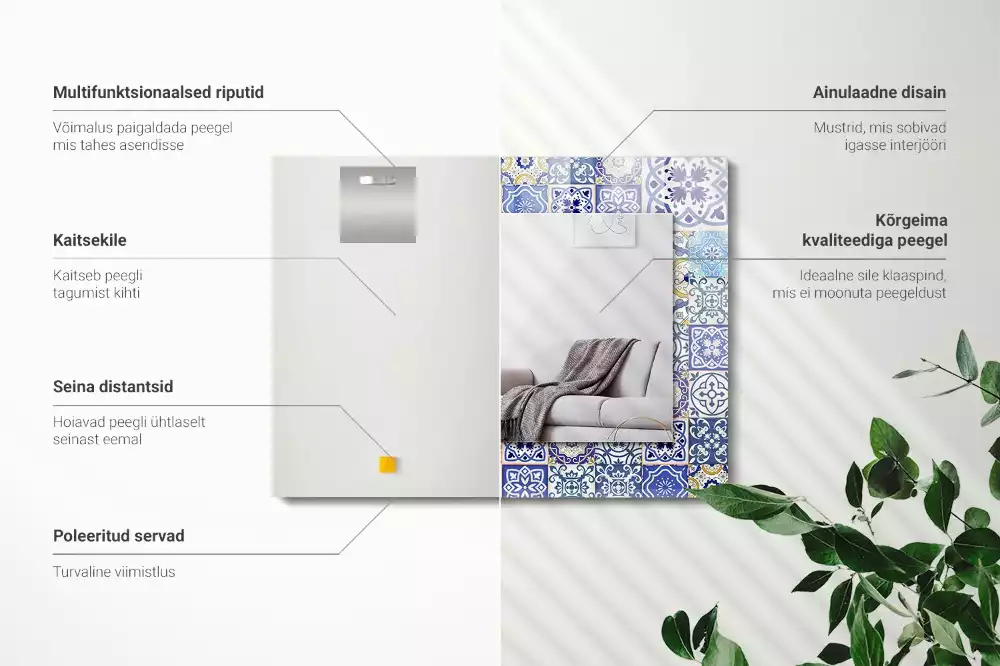 Oglindă dreptunghiulară cu decor din plăci de mozaic colorate