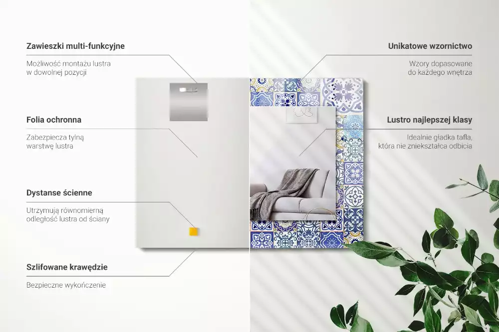Oglindă dreptunghiulară cu decor din plăci de mozaic colorate