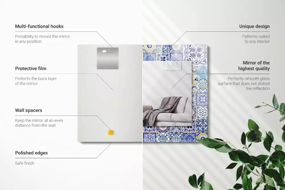 Oglindă dreptunghiulară cu decor din plăci de mozaic colorate