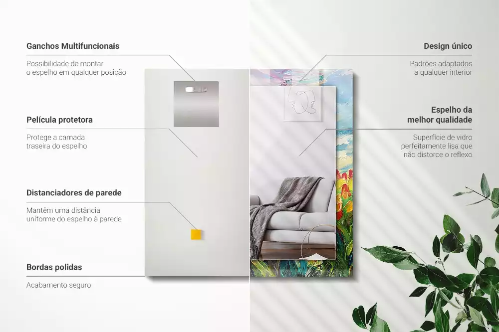 Oglindă dreptunghiulară decorativă cu câmp de lalele