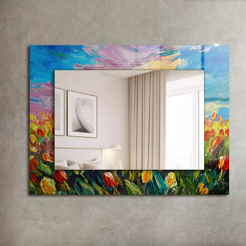 Oglindă dreptunghiulară decorativă cu câmp de lalele