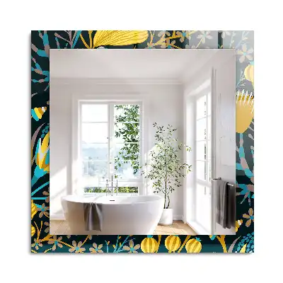 Oglindă dreptunghiulară cu imprimeu floral și frunze