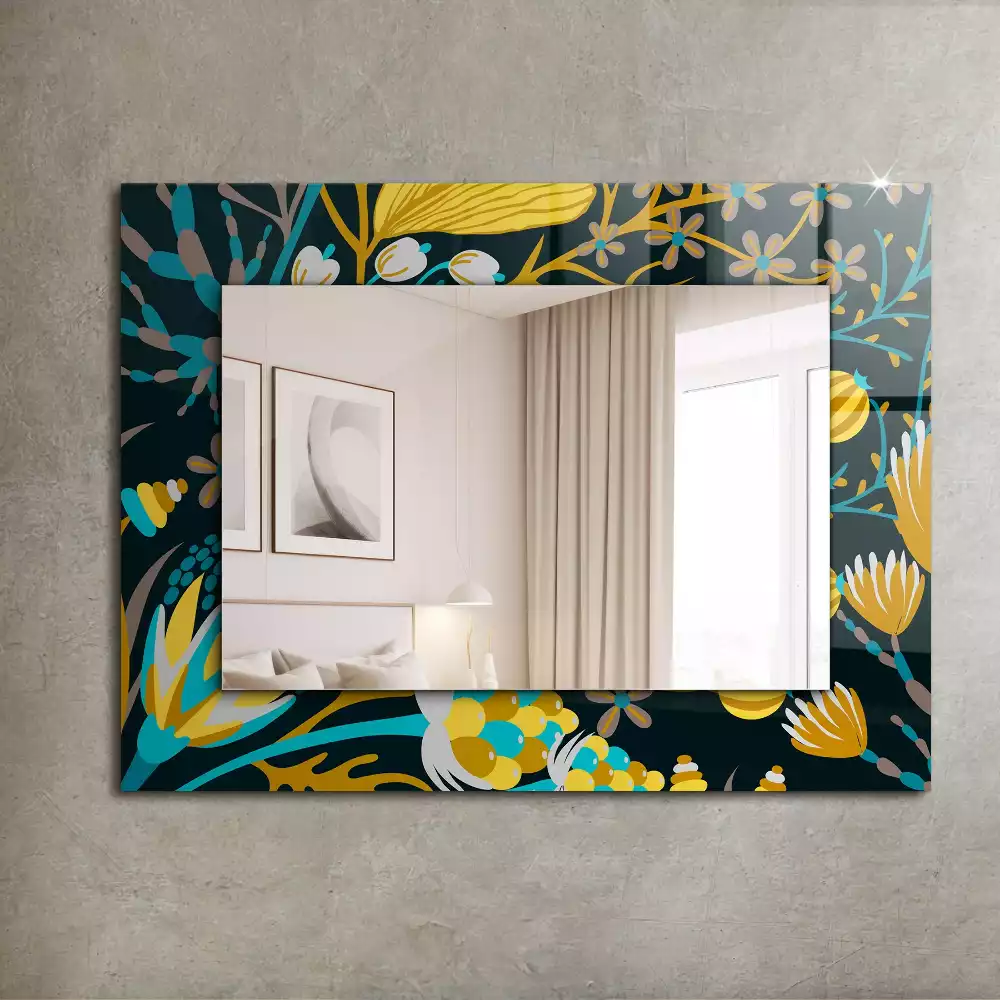 Oglindă dreptunghiulară cu imprimeu floral și frunze