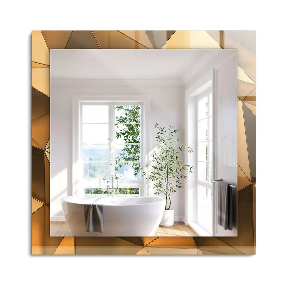Oglindă dreptunghiulară cu ramă decorată cu imprimeu geometric auriu