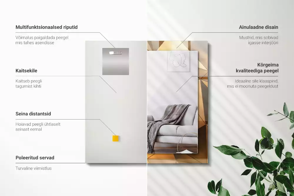 Oglindă dreptunghiulară cu ramă decorată cu imprimeu geometric auriu