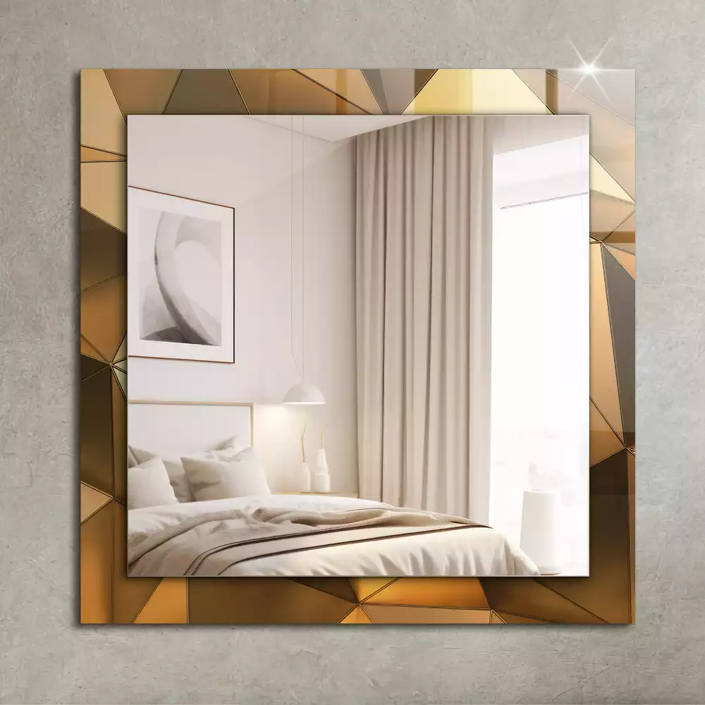 Oglindă dreptunghiulară cu ramă decorată cu imprimeu geometric auriu