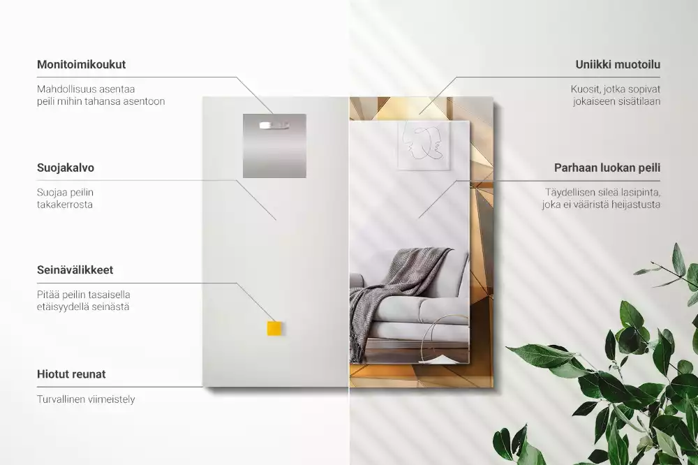 Oglindă dreptunghiulară cu ramă decorată cu imprimeu geometric auriu