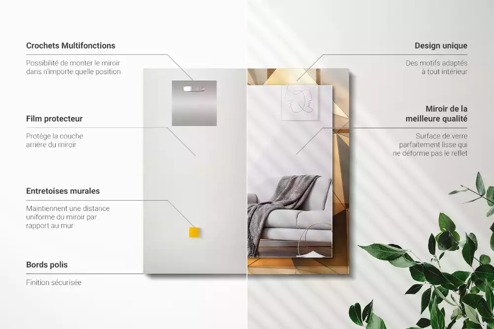 Oglindă dreptunghiulară cu ramă decorată cu imprimeu geometric auriu