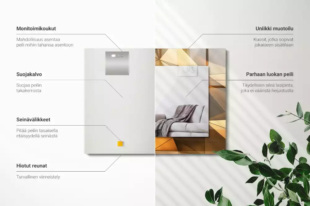 Oglindă dreptunghiulară cu ramă decorată cu imprimeu geometric auriu