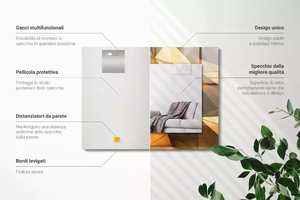 Oglindă dreptunghiulară cu ramă decorată cu imprimeu geometric auriu