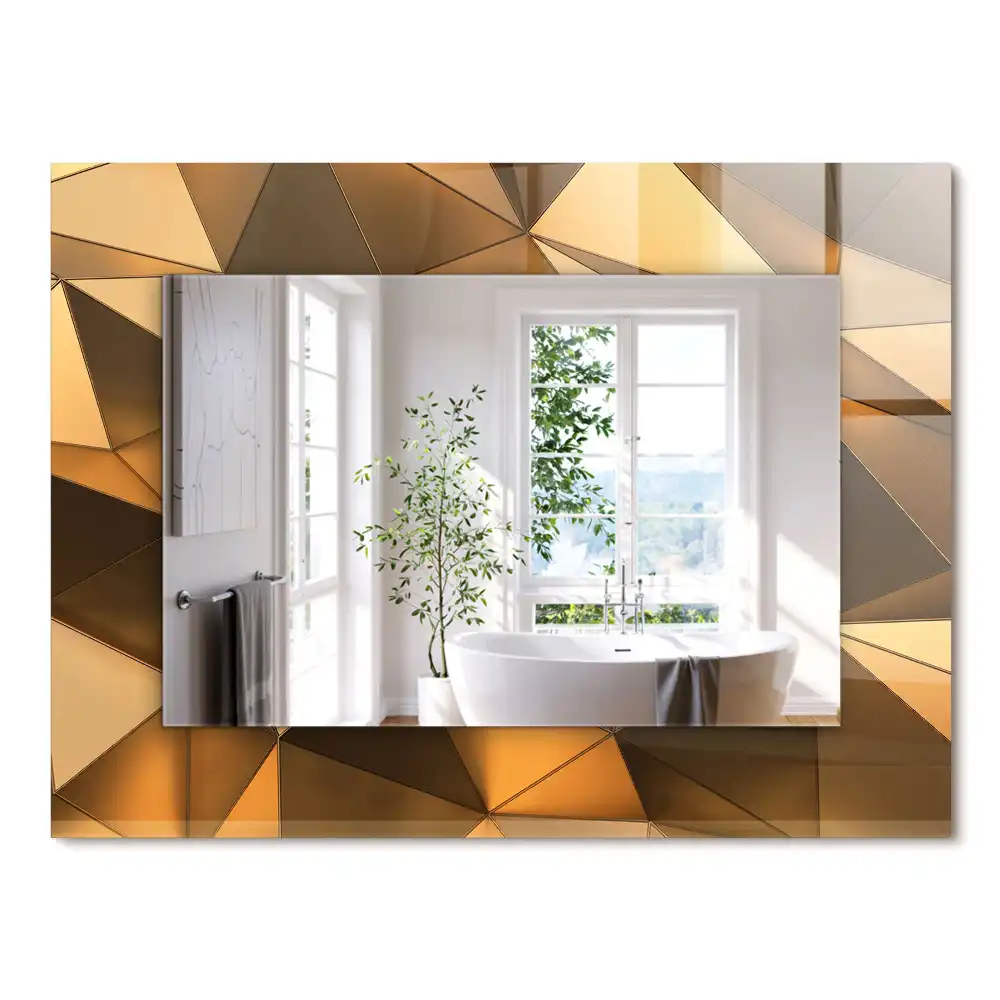 Oglindă dreptunghiulară cu ramă decorată cu imprimeu geometric auriu
