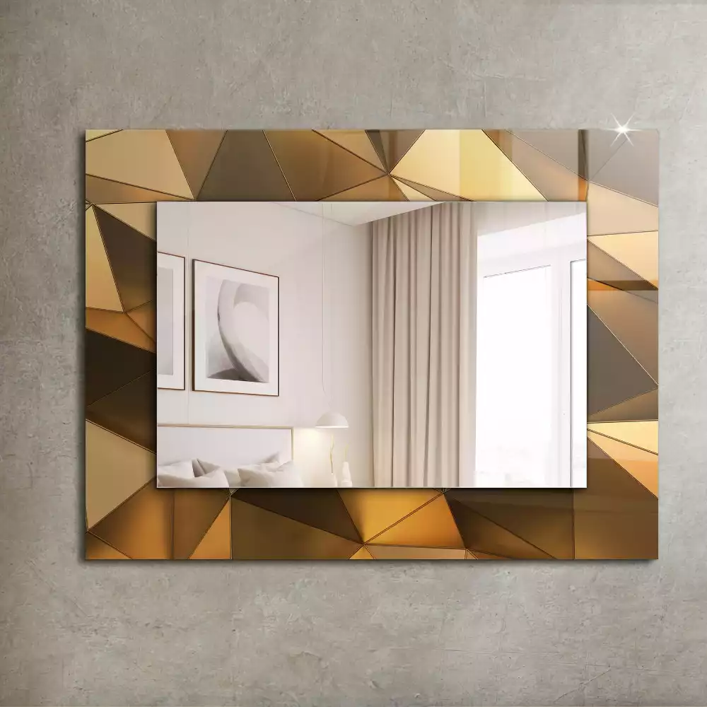 Oglindă dreptunghiulară cu ramă decorată cu imprimeu geometric auriu