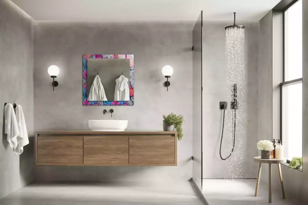 Oglindă decorativă dreptunghiulară cu model de frunze tropicale colorate
