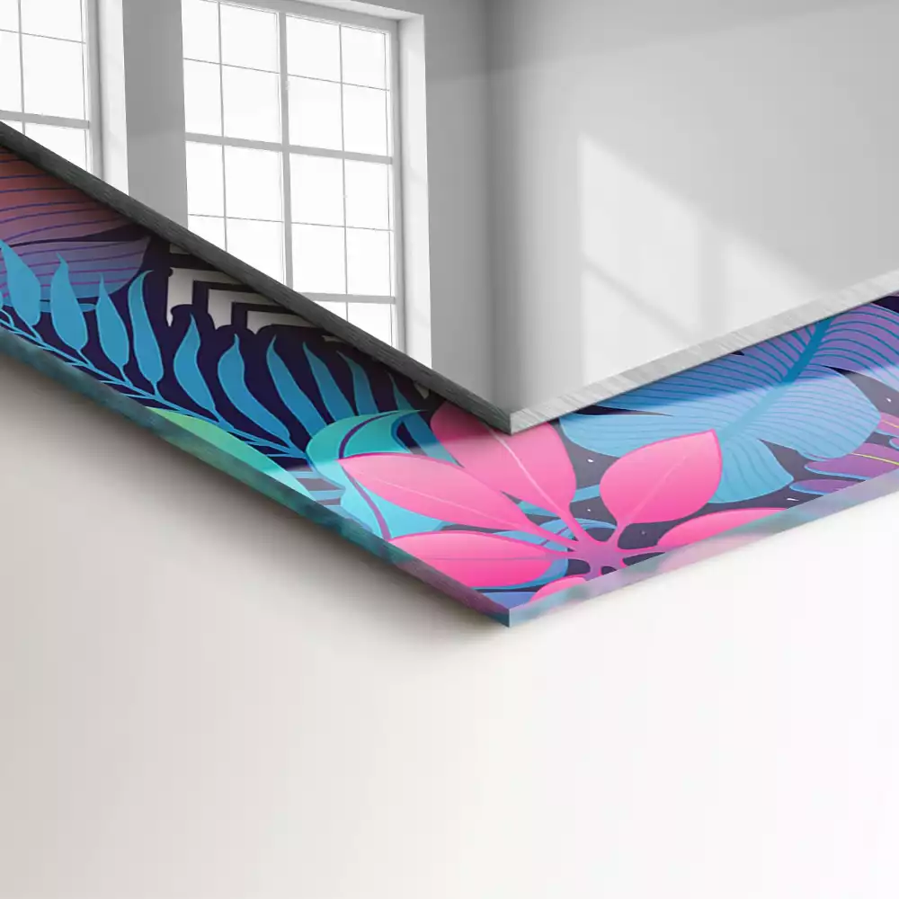 Oglindă decorativă dreptunghiulară cu model de frunze tropicale colorate
