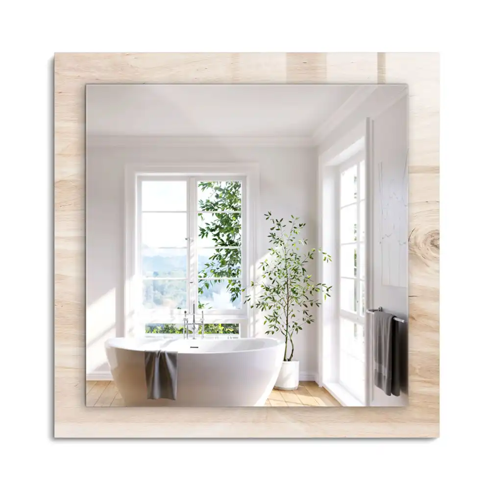 Oglindă dreptunghiulară decorativă de perete din lemn cu noduri